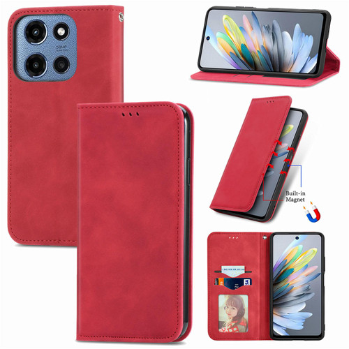 Moto G 2025 Retro Skin Feel Magnetic Flip Leather Phone Case - Red